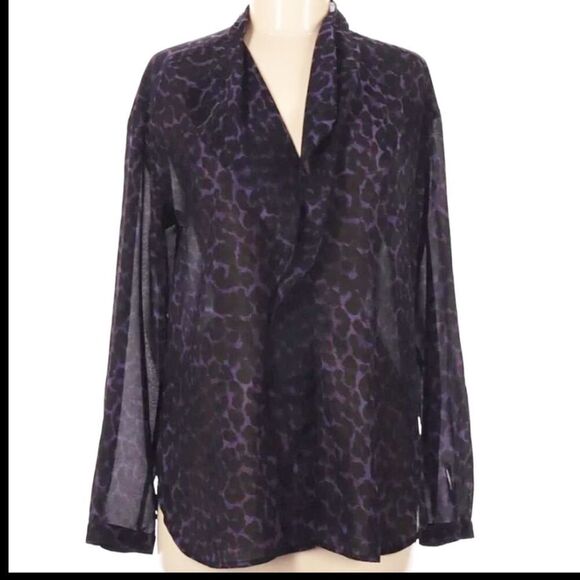 Ann Taylor Leopard Ruffle Purple Black Blouse size medium - Picture 1 of 5